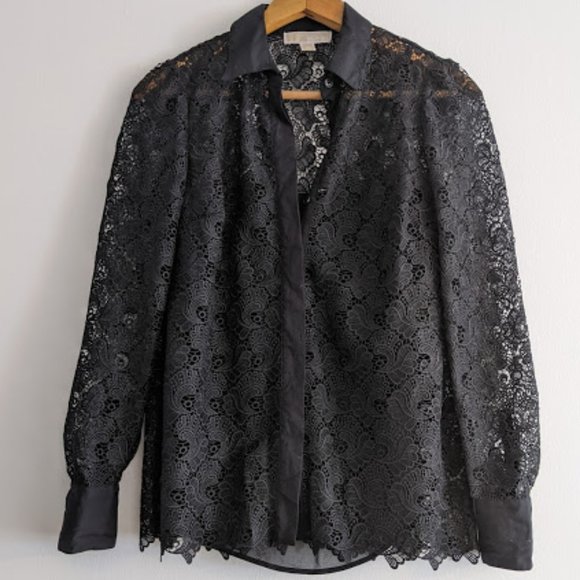 MICHAEL Michael Kors Black Lace Button Down Sz S - Picture 1 of 11